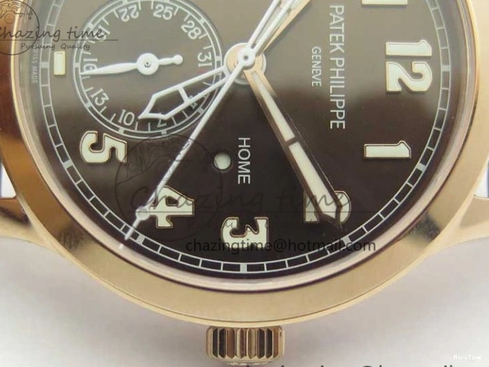 MIROTIME 1219 Calatrava 5524R Pilot Travel Time RG GRF Brown Dial on Brown Leather Strap MIYOTA TopPick 7155